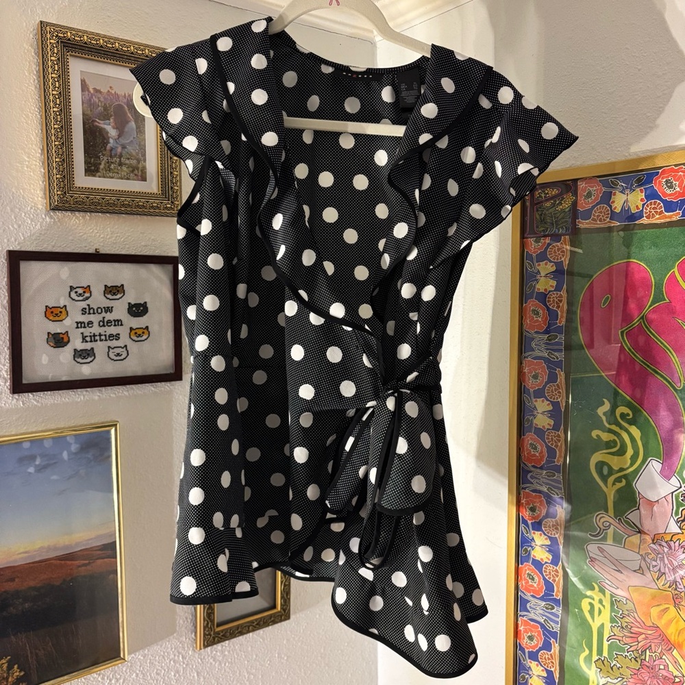 Polka Dot Ruffle Wrap Top